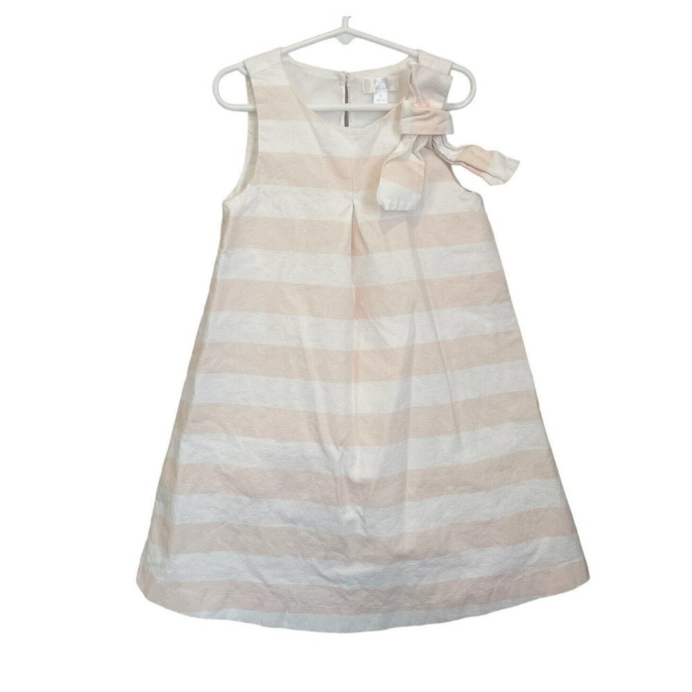 Girls Pique Nique Dress size 8 pink white striped A line lined sleeveless summer